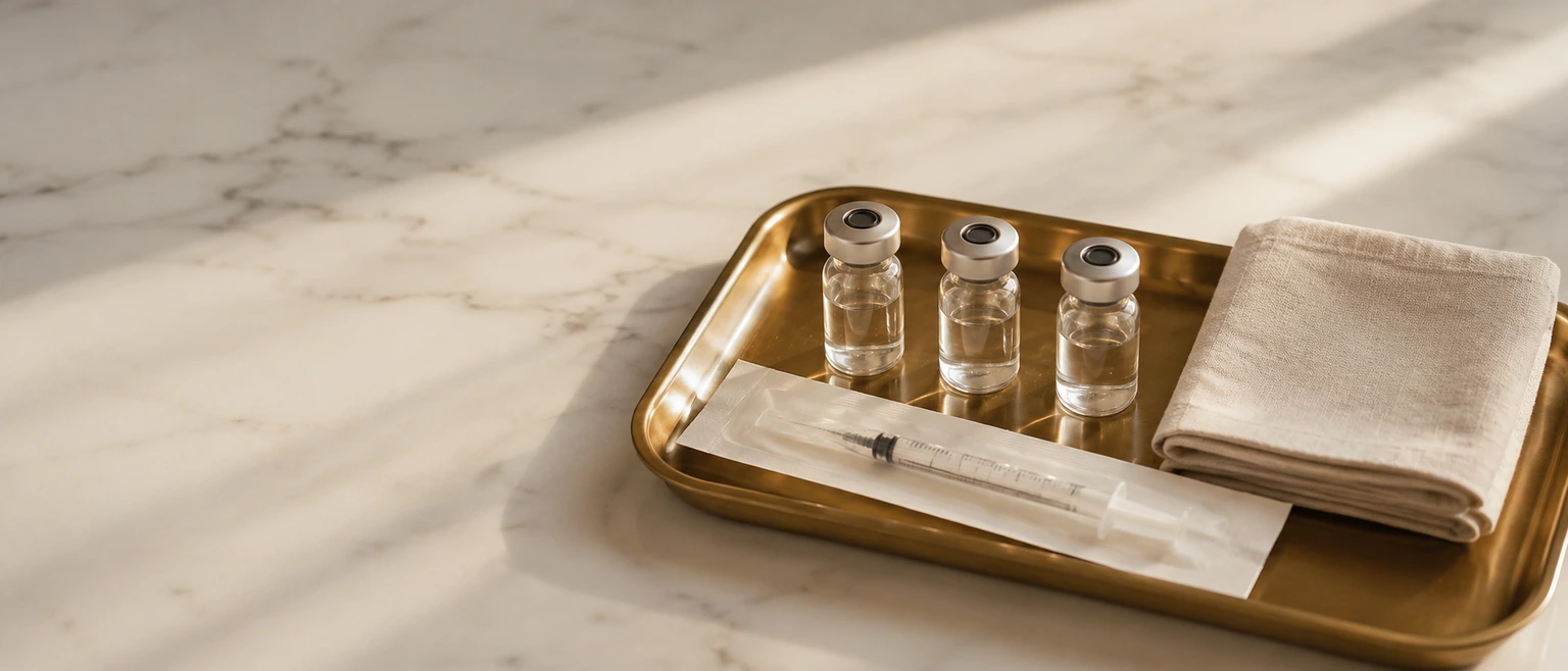 B12 shot — clinical detail, warm light — The Society of Preservation Med Spa, Charleston