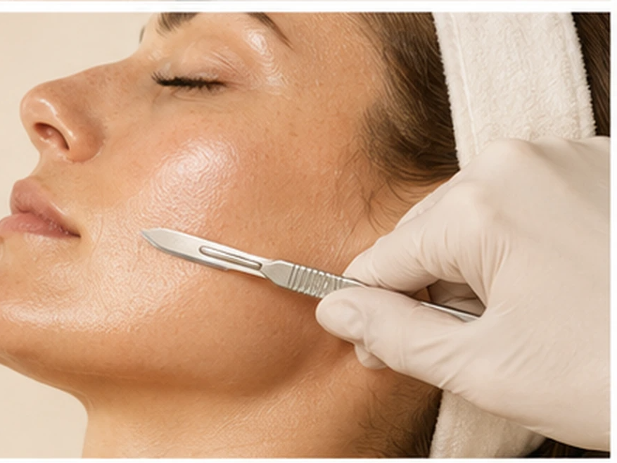 Dermaplaning — blade at jawline — The Society of Preservation Med Spa, Charleston