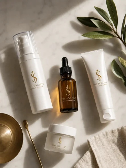 PLATED, TIZO and Epicutis medical-grade skincare on marble